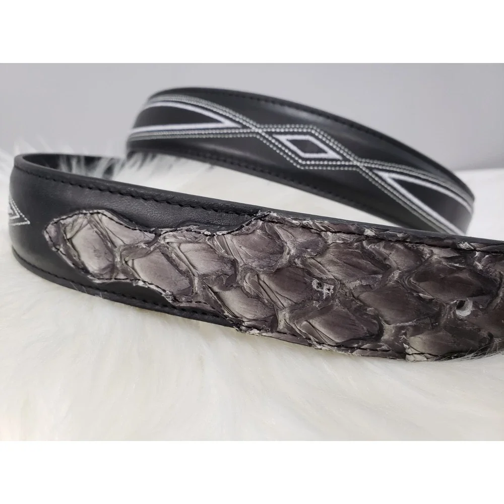 Cody James Mens Embroidered Pirarucu‎ & Bovine Leather Belt Size 46 BLACK